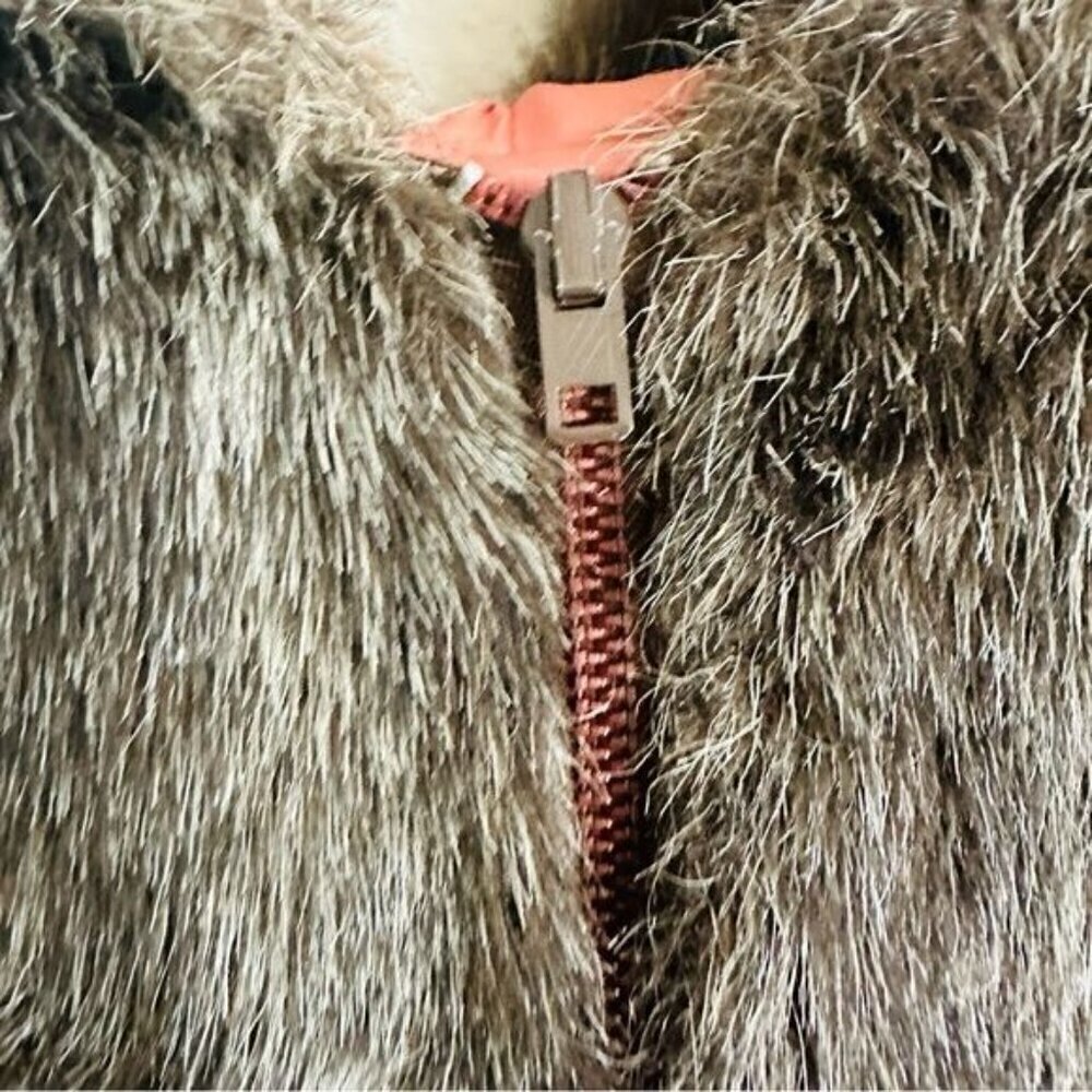 Vintage Brown Real Fur Hooded Zip Jacket Size Medium Mobwife Retro Style - Picture 5 of 10